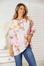 Load image into Gallery viewer, Double Take Floral Round Neck Three-Quarter Sleeve Top Ti Amo I love you
