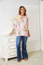 Load image into Gallery viewer, Double Take Floral Round Neck Three-Quarter Sleeve Top Ti Amo I love you
