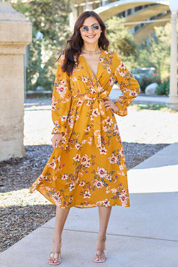 Double Take Full Size Floral Tie Back Flounce Sleeve Dress Ti Amo I love you