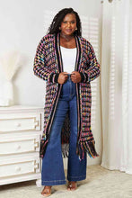 Load image into Gallery viewer, Double Take Full Size Multicolored Open Front Fringe Hem Cardigan Ti Amo I love you
