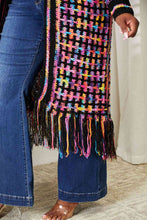 Load image into Gallery viewer, Double Take Full Size Multicolored Open Front Fringe Hem Cardigan Ti Amo I love you
