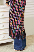 Load image into Gallery viewer, Double Take Full Size Multicolored Open Front Fringe Hem Cardigan Ti Amo I love you
