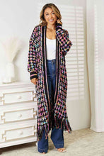 Load image into Gallery viewer, Double Take Full Size Multicolored Open Front Fringe Hem Cardigan Ti Amo I love you
