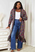 Load image into Gallery viewer, Double Take Full Size Multicolored Open Front Fringe Hem Cardigan Ti Amo I love you
