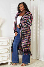 Load image into Gallery viewer, Double Take Full Size Multicolored Open Front Fringe Hem Cardigan Ti Amo I love you
