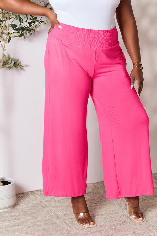 Double Take Full Size Smocked Wide Waistband Wide Leg Pants Ti Amo I love you