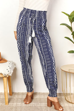 Double Take Geometric Print Tassel High-Rise Pants Ti Amo I love you