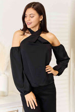 Load image into Gallery viewer, Double Take Grecian Cold Shoulder Long Sleeve Blouse - Sizes S-XL Ti Amo I love you
