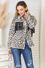 Load image into Gallery viewer, Double Take Leopard Fringe Detail Collared Neck Denim Jacket Ti Amo I love you
