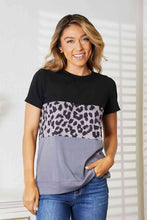 Load image into Gallery viewer, Double Take Leopard Print Color Block Short Sleeve T-Shirt - Sizes S-2XL Ti Amo I love you
