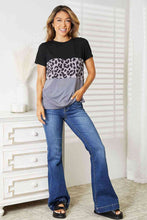 Load image into Gallery viewer, Double Take Leopard Print Color Block Short Sleeve T-Shirt - Sizes S-2XL Ti Amo I love you
