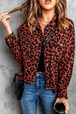 Double Take Leopard Print Raw Hem Jacket Ti Amo I love you