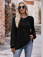 Load image into Gallery viewer, Double Take Long Flounce Sleeve Round Neck Blouse Ti Amo I love you
