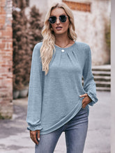 Load image into Gallery viewer, Double Take Long Flounce Sleeve Round Neck Blouse Ti Amo I love you
