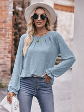 Load image into Gallery viewer, Double Take Long Flounce Sleeve Round Neck Blouse Ti Amo I love you
