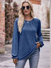 Load image into Gallery viewer, Double Take Long Flounce Sleeve Round Neck Blouse Ti Amo I love you
