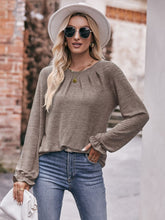 Load image into Gallery viewer, Double Take Long Flounce Sleeve Round Neck Blouse Ti Amo I love you
