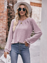 Load image into Gallery viewer, Double Take Long Flounce Sleeve Round Neck Blouse Ti Amo I love you
