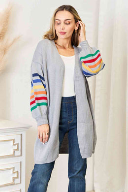 Double Take Multicolored Stripe Open Front Longline Cardigan Ti Amo I love you