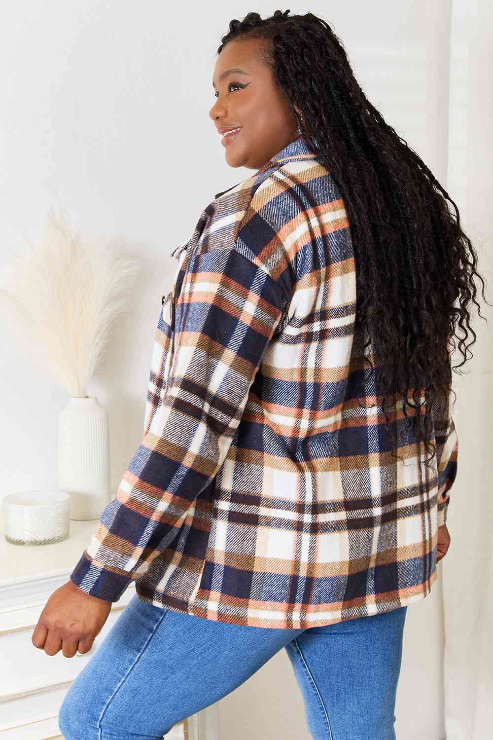 Double Take Plaid Button Front Shirt Jacket with Breast Pockets - Sizes S-2XL Ti Amo I love you