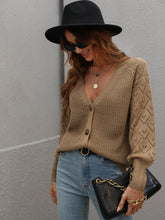 Load image into Gallery viewer, Double Take Rib-Knit Plunge Raglan Sleeve Cardigan Ti Amo I love you
