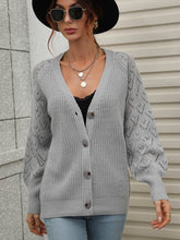 Load image into Gallery viewer, Double Take Rib-Knit Plunge Raglan Sleeve Cardigan Ti Amo I love you
