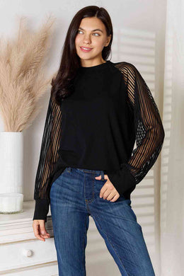 Double Take Round Neck Raglan Sleeve Blouse Ti Amo I love you