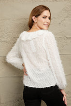 Load image into Gallery viewer, Double Take Ruffle Hem Fringe V-Neck Balloon Sleeve Blouse Ti Amo I love you
