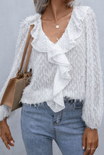 Load image into Gallery viewer, Double Take Ruffle Hem Fringe V-Neck Balloon Sleeve Blouse Ti Amo I love you
