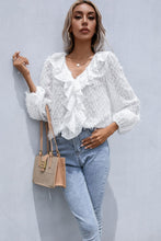 Load image into Gallery viewer, Double Take Ruffle Hem Fringe V-Neck Balloon Sleeve Blouse Ti Amo I love you
