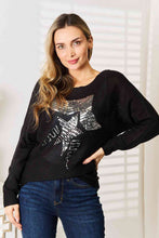 Load image into Gallery viewer, Double Take Sequin Graphic Dolman Sleeve Knit Top Ti Amo I love you
