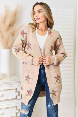 Double Take Star Pattern Open Front Longline Cardigan Ti Amo I love you