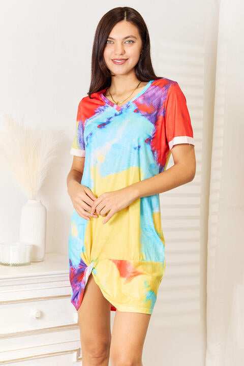 Double Take Tie-Dye V-Neck Twisted Dress Ti Amo I love you