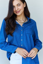 Load image into Gallery viewer, Doublju Blue Jean Baby Denim Button Down Shirt Top in Dark Blue - Sizes S-XL Ti Amo I love you
