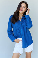 Load image into Gallery viewer, Doublju Blue Jean Baby Denim Button Down Shirt Top in Dark Blue - Sizes S-XL Ti Amo I love you
