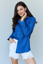 Load image into Gallery viewer, Doublju Blue Jean Baby Denim Button Down Shirt Top in Dark Blue - Sizes S-XL Ti Amo I love you
