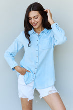 Load image into Gallery viewer, Doublju Blue Jean Baby Denim Button Down Shirt Top in Light Blue - Sizes S-XL Ti Amo I love you
