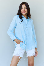 Load image into Gallery viewer, Doublju Blue Jean Baby Denim Button Down Shirt Top in Light Blue - Sizes S-XL Ti Amo I love you
