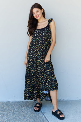 Doublju In The Garden Ruffle Floral Maxi Dress in Black Yellow Floral Ti Amo I love you