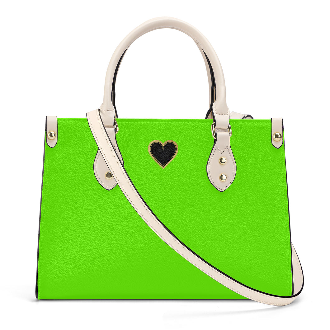 Ti Amo I love you - Exclusive Brand - Bright Green - Luxury Womens PU Tote Bag - Cream Straps