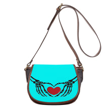 Load image into Gallery viewer, Ti Amo I love you - Exclusive Brand  - Aqua / Cyan - Skeleton Hands with Heart - Saddle Bag
