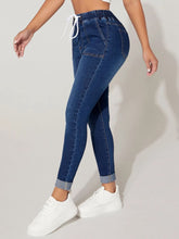 Load image into Gallery viewer, Drawstring Cropped Jeans Ti Amo I love you
