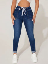 Load image into Gallery viewer, Drawstring Cropped Jeans Ti Amo I love you
