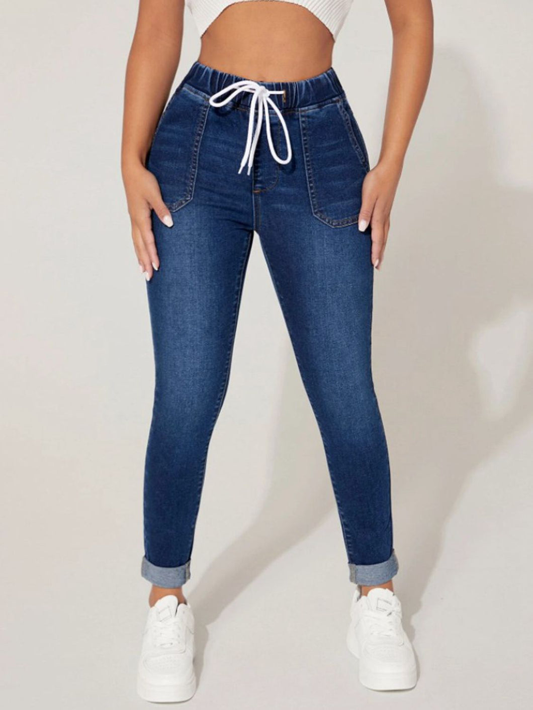 Drawstring Cropped Jeans Ti Amo I love you