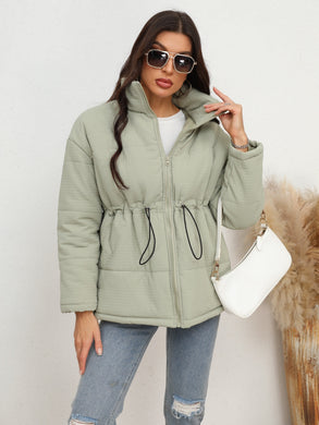 Drawstring Waist Zip-Up Puffer Jacket Ti Amo I love you