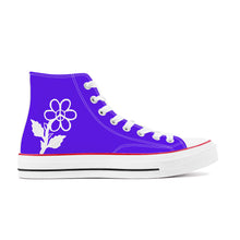 Load image into Gallery viewer, Ti Amo I love you - Exclusive Brand - Dark Purple - White Daisy - High Top Canvas Shoes - White  Soles
