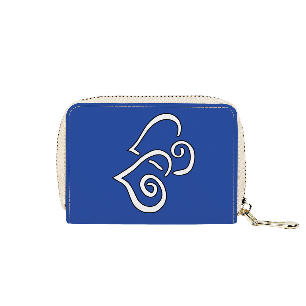 Ti Amo I love you - Exclusive Brand - Sapphire - Double White Heart - PU Leather - Zipper Card Holder