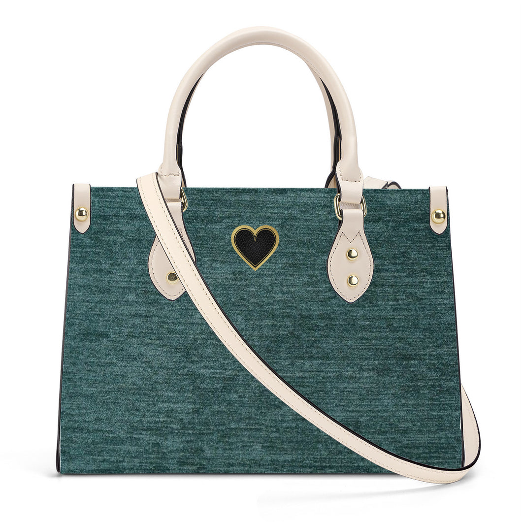 Ti Amo I love you - Exclusive Brand - Green Denim - Luxury Womens PU Tote Bag - Cream Straps