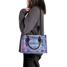 Load image into Gallery viewer, Ti Amo I love you - Exclusive Brand - Mulberry &amp; Kashmir Blue Floating Paint Pattern - Luxury Womens PU Tote Bag - Black Straps
