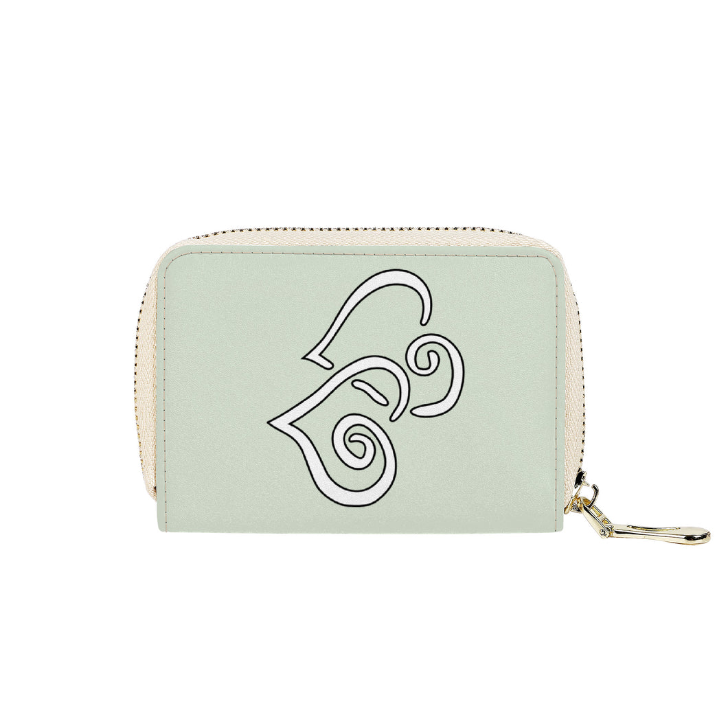 Ti Amo I love you - Exclusive Brand - Periglacial Blue - Double White Heart - PU Leather - Zipper Card Holder